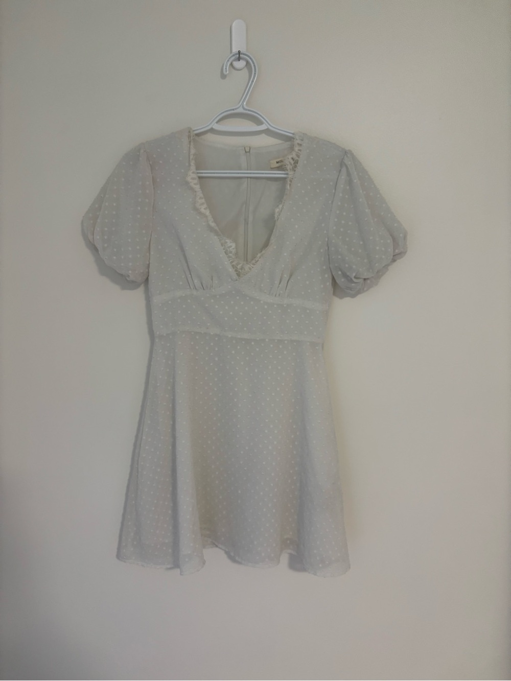Morrisday the Label White Swiss Dot V-Neck Mini Dress